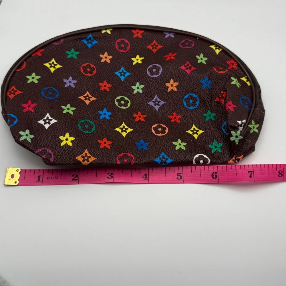 Brown Multicolor Monogram Cosmetic‎ Bag Makeup Pouch Zipper Closure